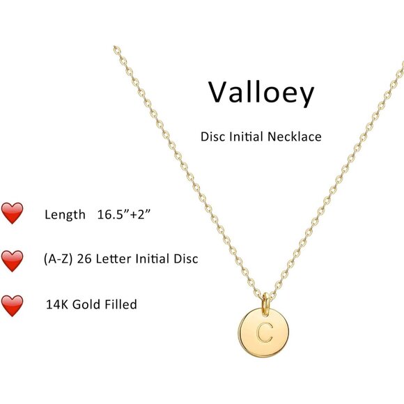 Personalized 14K Gold Plated Initial Necklace - Dainty Coin Pendant Charm - Picture 2 of 7